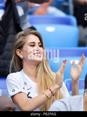 Paul Pogba 's girlfriend Maria Salaues during the FIFA World Cup 2018 Round  of 8 match at the Nizhny Novgorod Stadium Russia, on July 6, 2018. . Photo  by Christian Liewig/ABACAPRESS.COM Stock Photo - Alamy