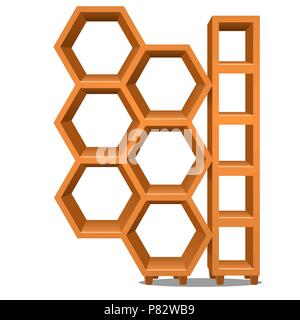 Wooden rack in the form of honeycomb isolated on white background. Vector cartoon close-up illustration. Stock Vector