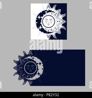 Layout congratulatory envelope with carved pattern. The template for greetings, invitations, etc. Picture suitable for laser cutting, plotter cutting  Stock Vector