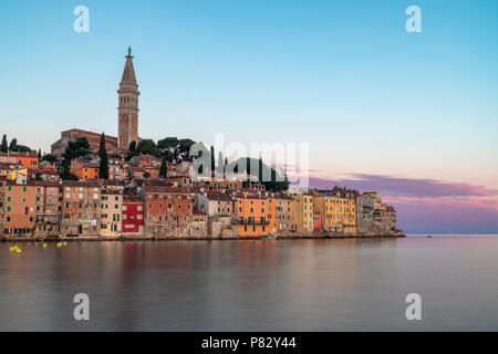 Cityscape of Rovinj town at sunerise in Croatia Stock Photo