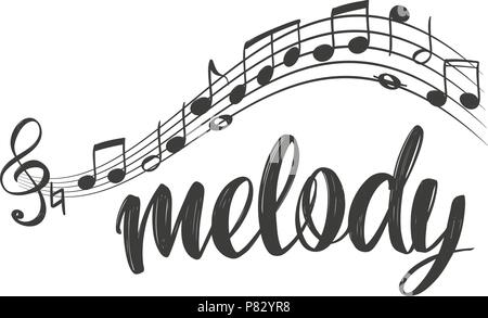 musical notes icon, love music, calligraphy text hand drawn vector illustration sketch Stock Vector