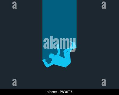 Falling man. Male blue silhouette on black background. Retro style, noir. Vector illustration Stock Vector