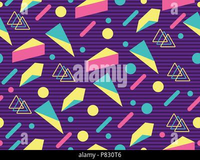 Memphis seamless pattern. Geometric elements memphis in the style of 80's. Synthwave retro background. Retrowave. Vector illustration Stock Vector
