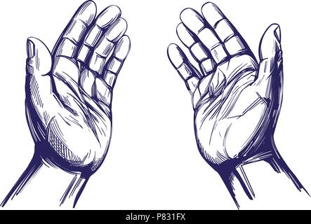 Praying Hands , symbol of Christianity hand drawn vector illustration sketch Stock Vector