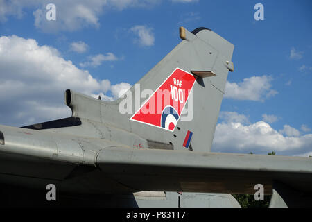 View of the tail fin of a Tornado GR4 fast jet at the RAF100 Aircraft Tour at Horse Guards London in July 2018 Stock Photo