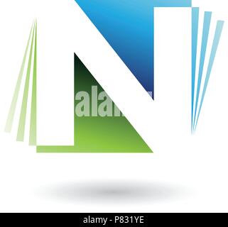 Vector Illustration of Blue and Green Letter N with Vertical Stripes isolated on a White Background Stock Vector