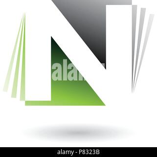 Vector Illustration of Black and Green Letter N with Vertical Stripes isolated on a White Background Stock Vector