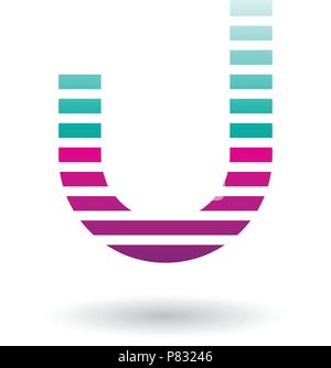 Vector Illustration of Green and Magenta Letter U Icon with Horizontal Thin Stripes isolated on a White Background Stock Vector