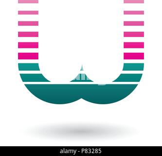 Vector Illustration of Magenta and Green Letter W Icon with Horizontal Stripes isolated on a White Background Stock Vector