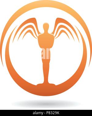 Vector Illustration of an Orange Man with Wings Icon Stock Vector