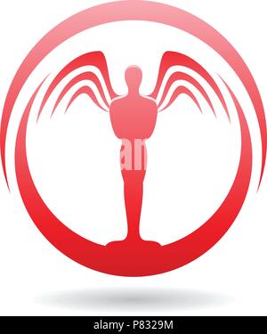 Vector Illustration of a Red Man with Wings Icon Stock Vector