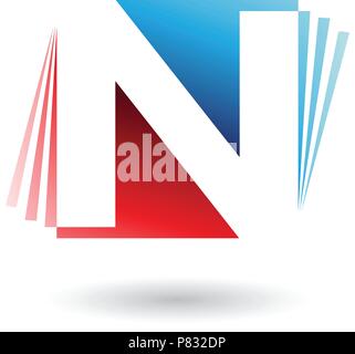 Vector Illustration of Red and Blue Letter N with Vertical Stripes isolated on a White Background Stock Vector