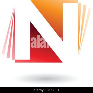 Vector Illustration of Red and Orange Letter N with Vertical Stripes isolated on a White Background Stock Vector