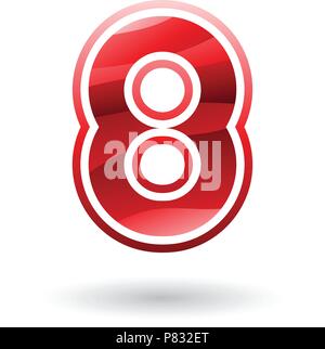 Vector Illustration of a Red Round Icon for Number 8 isolated on a White Background Stock Vector
