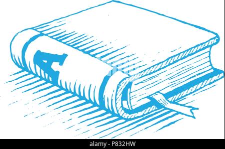 Vectorized Ink Drawing of a Blue Book isolated on a White Background Stock Vector