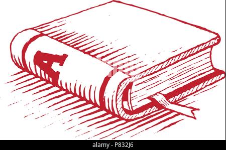 Vectorized Ink Drawing of a Red Book isolated on a White Background Stock Vector