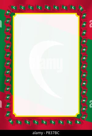 Frame and border of ribbon with Maldives flag, template elements for your certificate and diploma. Vector. Stock Vector