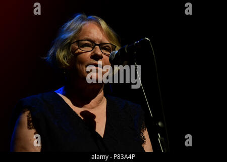 London, UK. 8th July 2018. Lindsey German is a founder of Stop the War Coalition addresses the crowds at the Just Say No - Artists Against Trump & War host by Stop the War Coalition, Trump is not welcome in the UK at The Shaw Theatre on 8th July 2018. Credit: Picture Capital/Alamy Live News Stock Photo