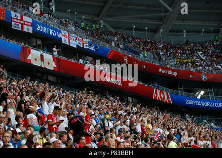 Samara, Russia. 7th July, 2018. England fans during the 2018 FIFA World Cup Quarter Final match between Sweden and England at Samara Arena on July 7th 2018 in Samara, Russia. (Photo by Daniel Chesterton/phcimages.com) Credit: PHC Images/Alamy Live News Stock Photo