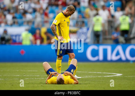 Samara, Russia. 7th July, 2018. John Guidetti of Sweden looks dejected after the 2018 FIFA World Cup Quarter Final match between Sweden and England at Samara Arena on July 7th 2018 in Samara, Russia. (Photo by Daniel Chesterton/phcimages.com) Credit: PHC Images/Alamy Live News Stock Photo