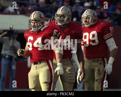 San Francisco, California, USA. 24th Dec, 1989. San Francisco 49ers vs  Chicago Bears at Candlestick Park Sunday, December 24, 1989. 49ers beat  Bears 26-0. 49er defensive end Charles Haley (94) sacks Bear