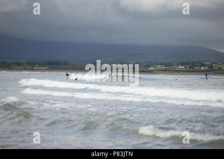 Strandhill, Sligo, Ireland. 8th July 2018: Surfers enjoying the great weather and Atlantic waves surfing in Strandhill in county Sligo - one of the best places in Europe to surf. Stock Photo