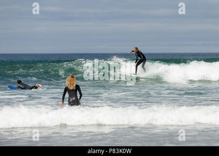 Strandhill, Sligo, Ireland. 8th July 2018: Surfers enjoying the great weather and Atlantic waves surfing in Strandhill in county Sligo - one of the best places in Europe to surf. Stock Photo