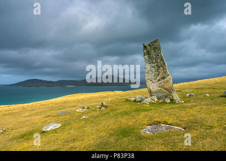 The Island of Taransay from Clach Mhic Leoid (Macleod's Stone), near Horgabost, South Harris, Western Isles, Scotland, UK Stock Photo