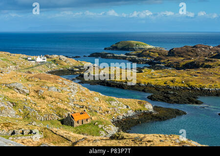 The inlet of Ob Leasaid from the 'Golden Road', the coast road on the eastern side of the South Harris peninsula, Western Isles, Scotland, UK Stock Photo