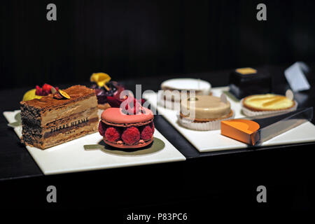 Variety of fresh fruit cakes and desserts, Paris, France, Europe Stock Photo