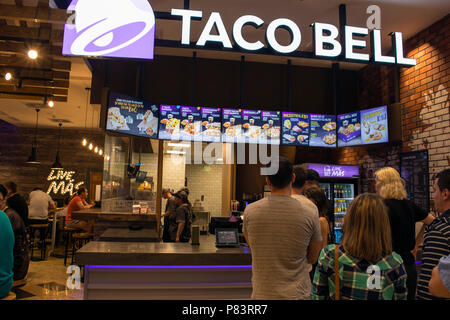 08 July 2018-Bucharest, Romania. The interior of the Taco Bell restaurant inside the public mall, Baneasa Stock Photo