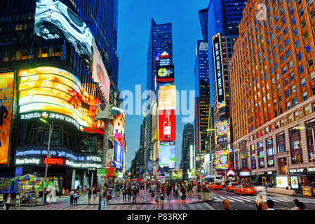 New York, USA- September 06, 2017 : Night view of Times Square-central and main square of New York. Street, cars, people and tourists on it. Stock Photo
