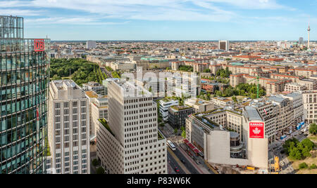 Elevated view at Berlin Cityscape seen from Panoramapunkt at Potsdamer Platz, Germany Stock Photo