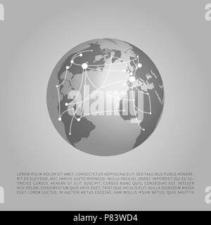 Black and White Modern Minimal Style Cloud Computing, Networks Structure, Telecommunications Concept Design, Network Connections, Transparent Geometric Wireframe - Vector Illustration Stock Vector