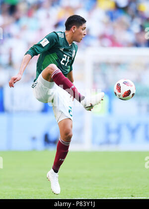 SAMARA, RUSSIA - JULY 02: Edson Alvarez of Mexico in action during the 2018 FIFA World Cup Russia Round of 16 match between Brazil and Mexico at Samara Arena on July 2, 2018 in Samara, Russia. (Photo by Lukasz Laskowski/PressFocus/MB Media) Stock Photo