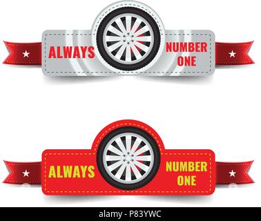 Vector Tire shop logo, emblems and insignia with text space for your slogan and ribbon. Stock Vector