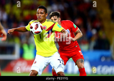 MOSCOW, RUSSIA - JULY 03:Carlos BACCA of Colombia ,challenge with John STONES of England during the 2018 FIFA World Cup Russia Round of 16 match between Colombia and England at Spartak Stadium  on July 3, 2018 in Moscow, Russia. (MB Media) Stock Photo