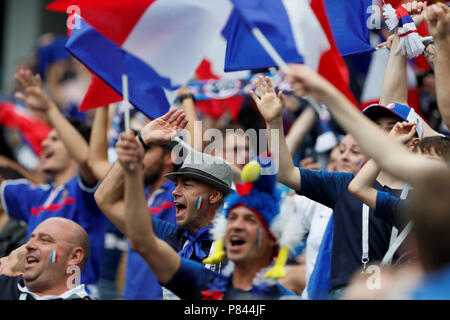 NIZHNY NOVGOROD, RUSSIA - JULY 6: France supporters during the 2018 FIFA World Cup Russia Quarter Final match between Uruguay and France at Nizhny Novgorod Stadium on July 6, 2018 in Nizhny Novgorod, Russia. (MB Media) Stock Photo