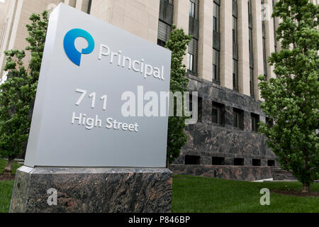A logo sign outside of the headquarters of The Principal Financial