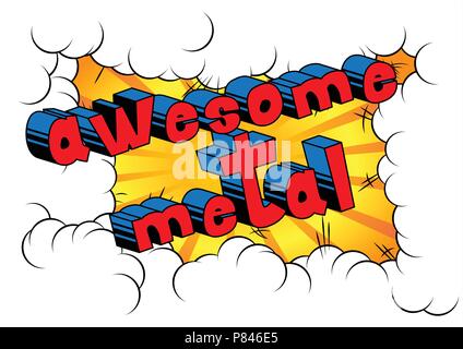 Awesome Metal - Comic book word on abstract background. Stock Vector