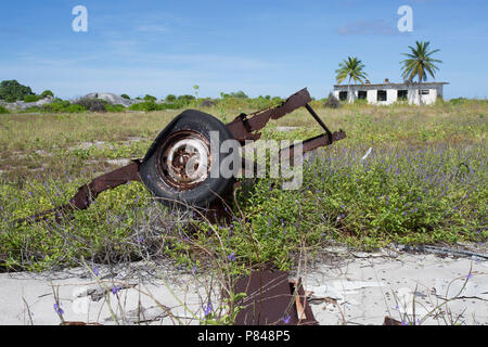 Abandoned buildings and machinery on Kanton Island, Kiribati from the United States in World War 2. Stock Photo