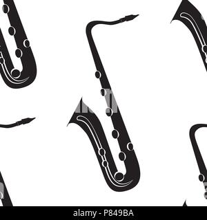 Jazz concept. Saxophone. Seamless pattern. Black elements White background Stock Vector