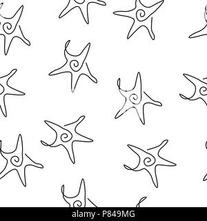 Starfish animal pattern seamless. Vector illustration. Isolated white background. Stock Vector