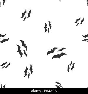 Three bat Halloween pattern seamless. Vector illustration. Isolated white background. All Saints Eve. Stock Vector