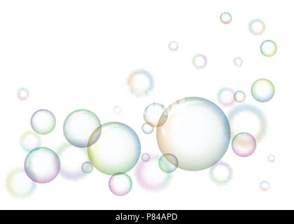 Round soap bubbles on white background Stock Vector
