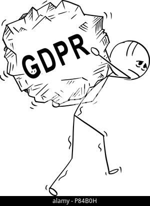 Cartoon of Man Carrying Big Piece of Rock With Text GDPR Stock Vector