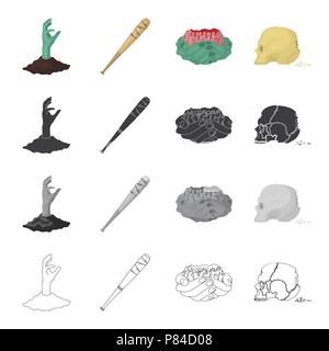 Zombie, dead, rotten, and other icon in outline style.Hand, flesh ...