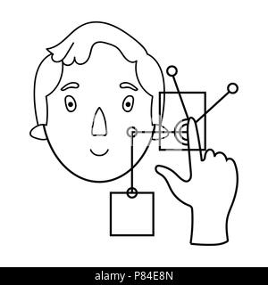 Man in the virtual reality icon in outline style isolated on white background. Virtual reality symbol vector illustration. Stock Vector