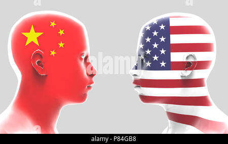 America US Tariffs Spark Trade War With China goods. Artificial intelligence machine learning technology concept. 3d rendering. Stock Photo