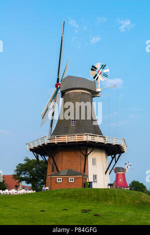 Historical windmill, Galerieholländer, Greetsiel, Krummhörn, East Frisia, Lower Saxony, Germany Stock Photo
